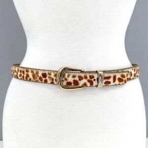 Elite Womens Belt Giraffe Print Calf Hair Leather Beaded Studded Vintage S M‎